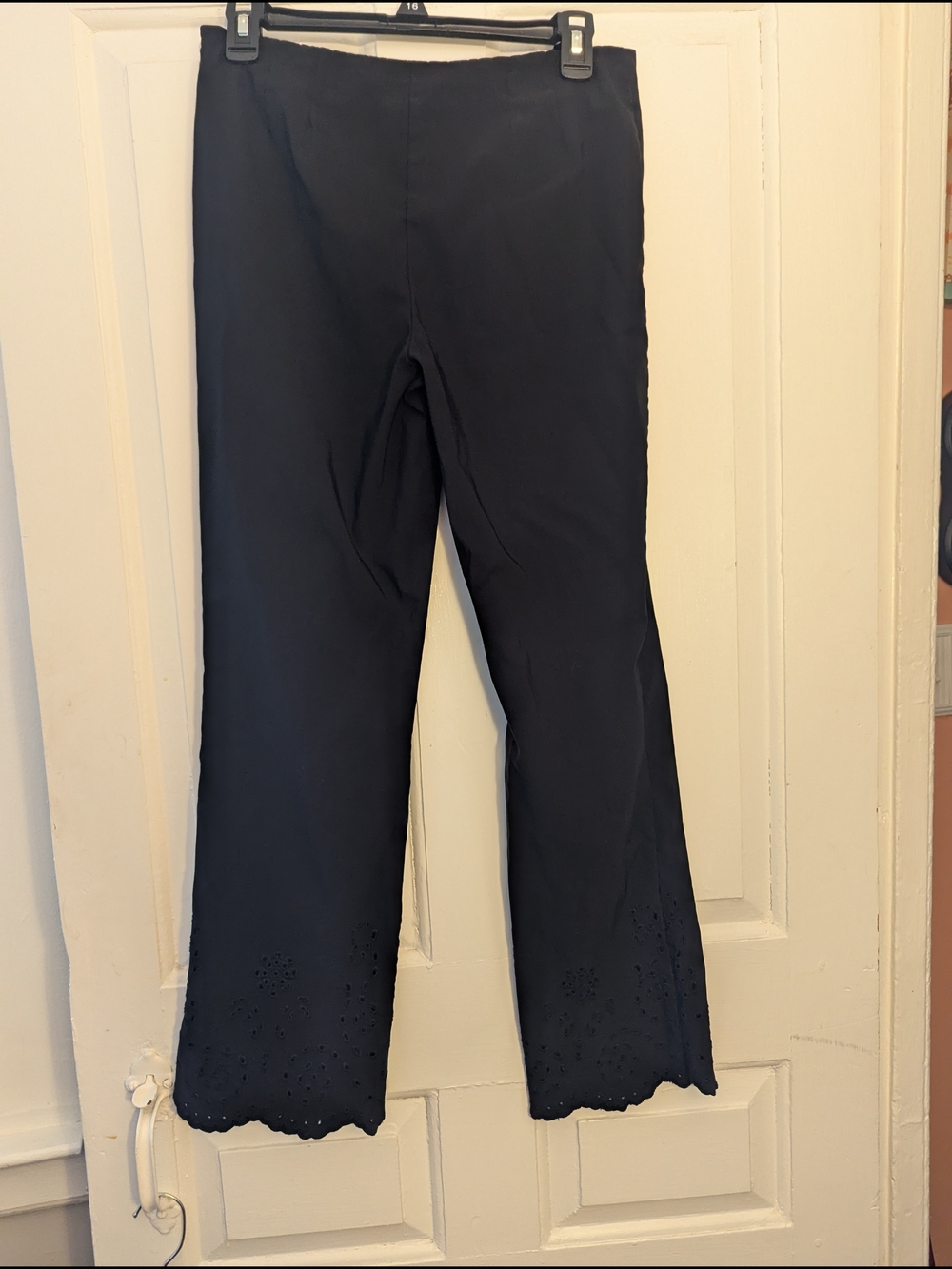 INC International Concepts Black Straight Leg Pants with Scalloped Eyelet Hem
